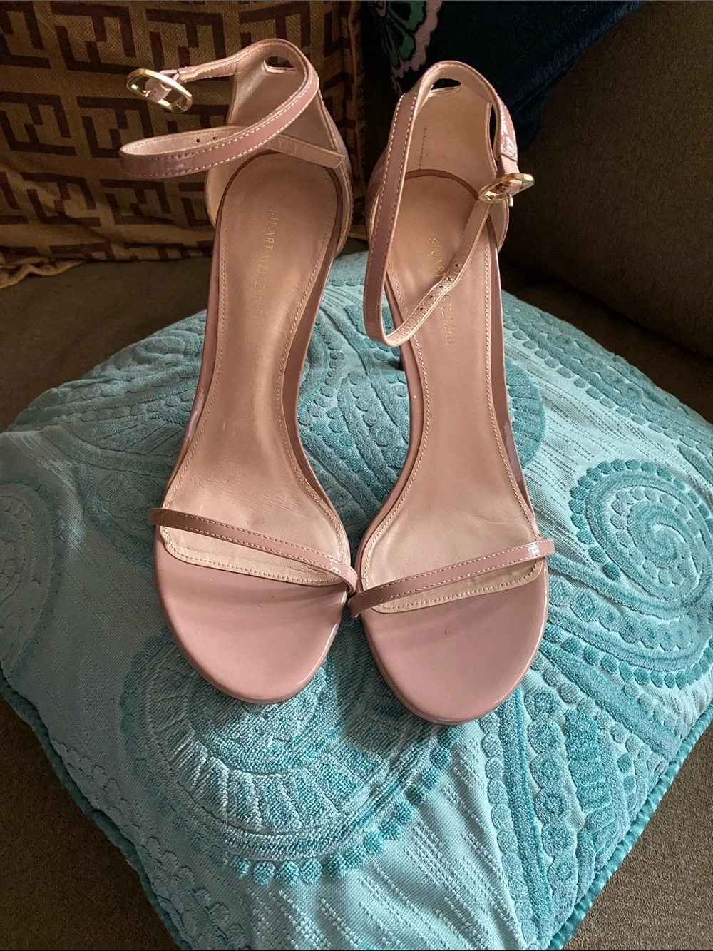 Stuart Weitzman Blush Pink Ankle-Strap Stiletto Sandals